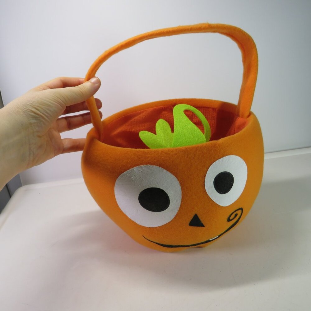 Pumpkin Jack O Lantern Halloween Basket (Fabric covered plastic)
